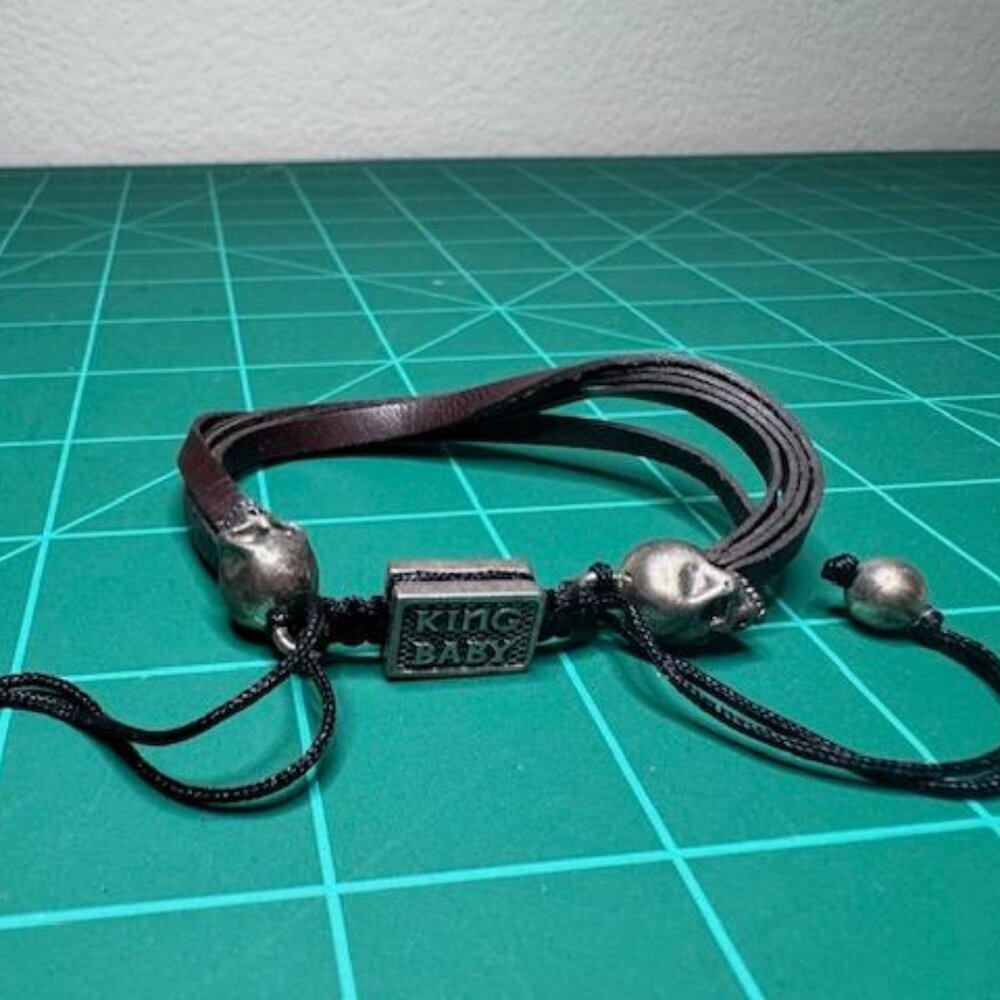 King Baby Studio Leather Bracelet w/ Silver Tone Beads & Adjustable Cord